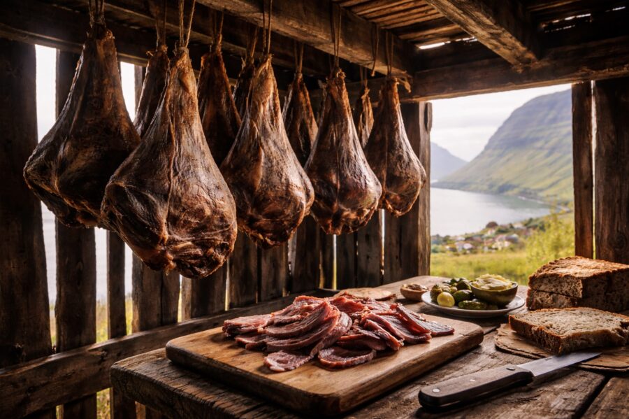 Skerpikjøt on Fääri köögi kroonjuveel. See on lamba kintsuliha, mida on laagerdatud tuulises kuuris (hjallur) 5–9 kuud.